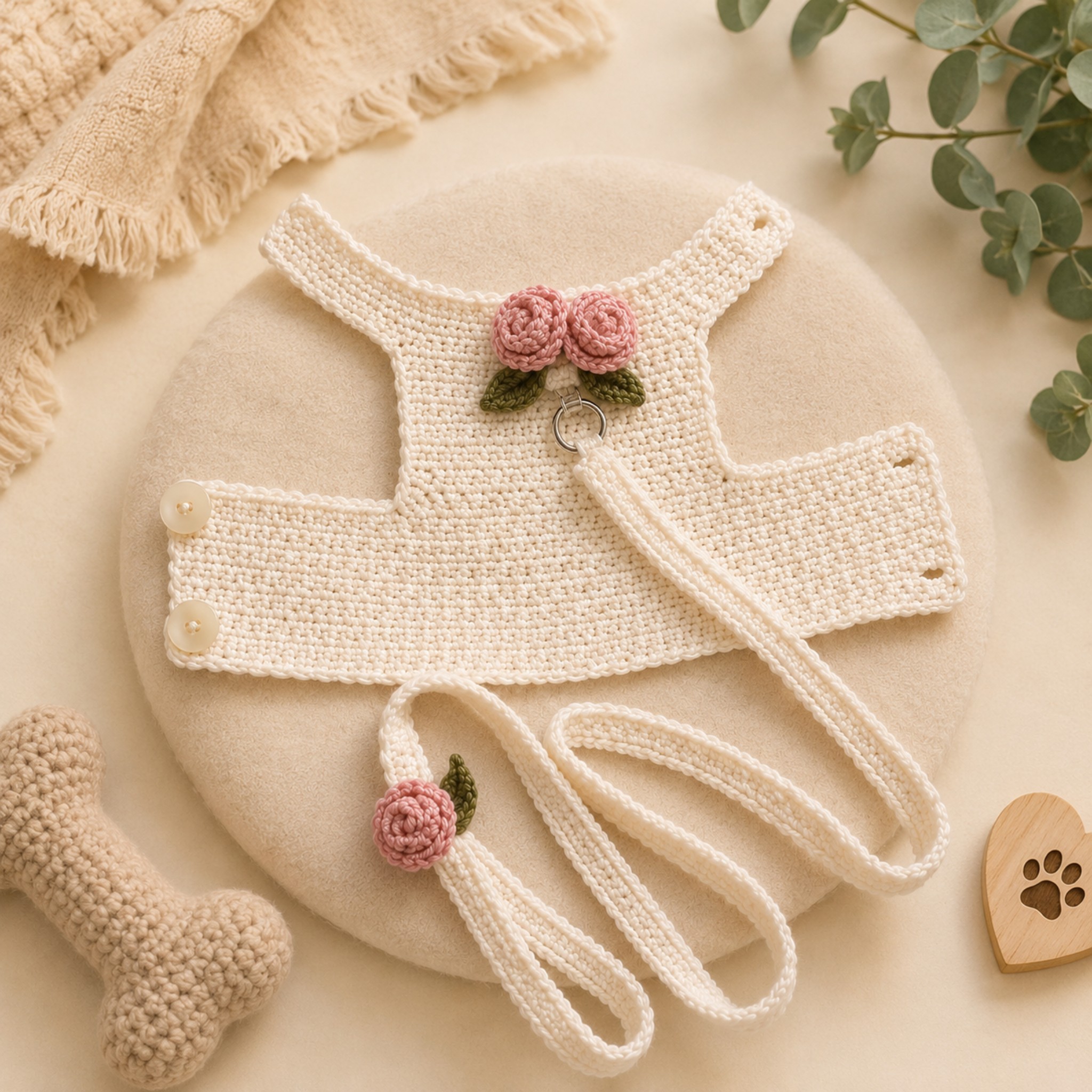 Pettorina Elegante per Cani con Rose Artigianali